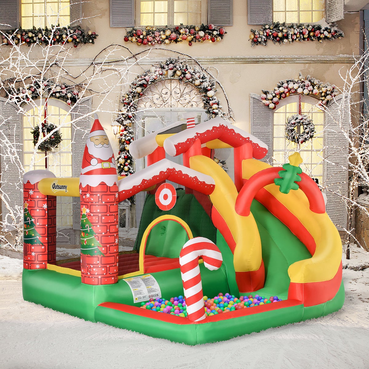 Opblaasbaar springkasteel Outsunny, 290 x 280 x 220 cm, Oxford-stof + polyester, rood + groen + wit