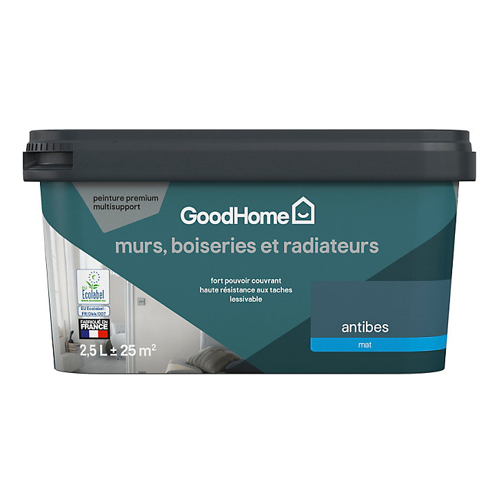 Peinture intérieure couleur murs, boiseries et radiateurs GoodHome mat antibes bleu 2.5L