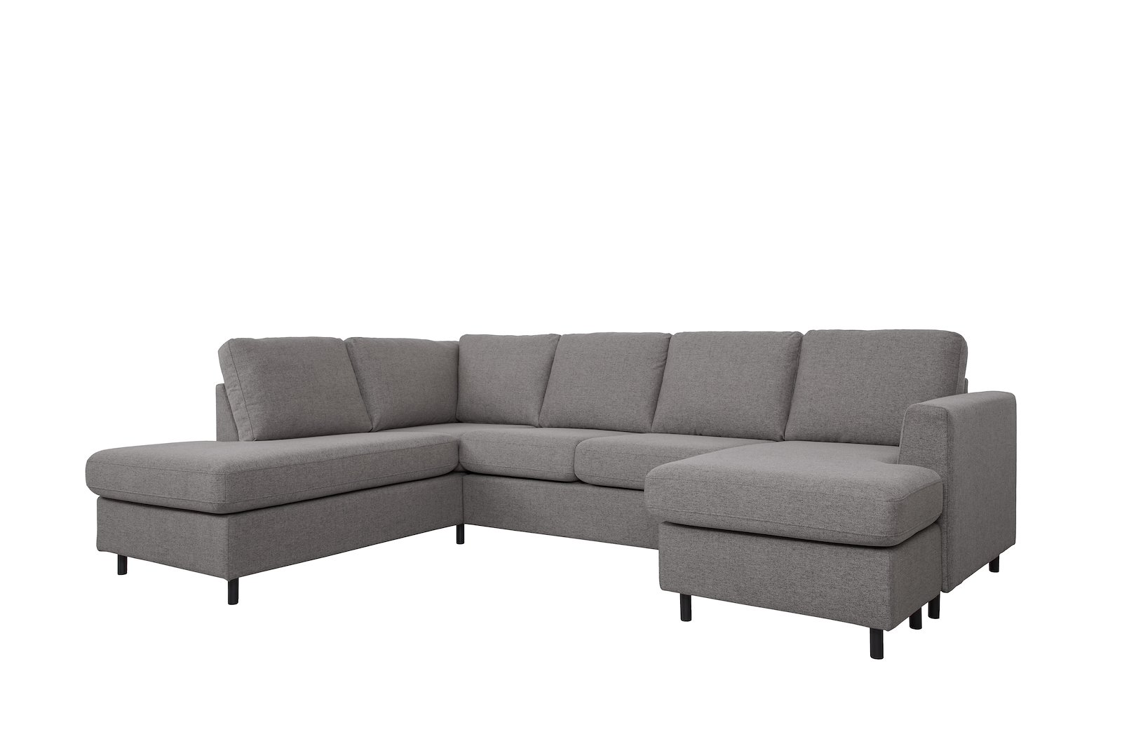 Oslo Plus U-sofa Åpen ende venstre med 2-seter og sjeselong høyre. Tekstil Neve 90 Dark Grey med sorte ben