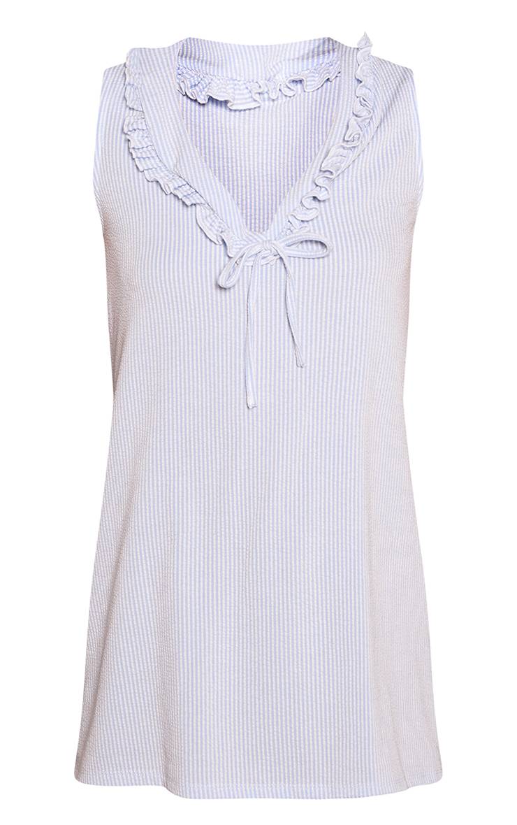 Bleu Layette Robe Mini Droite À Rayures Texturées Avec Nœud Et Volants