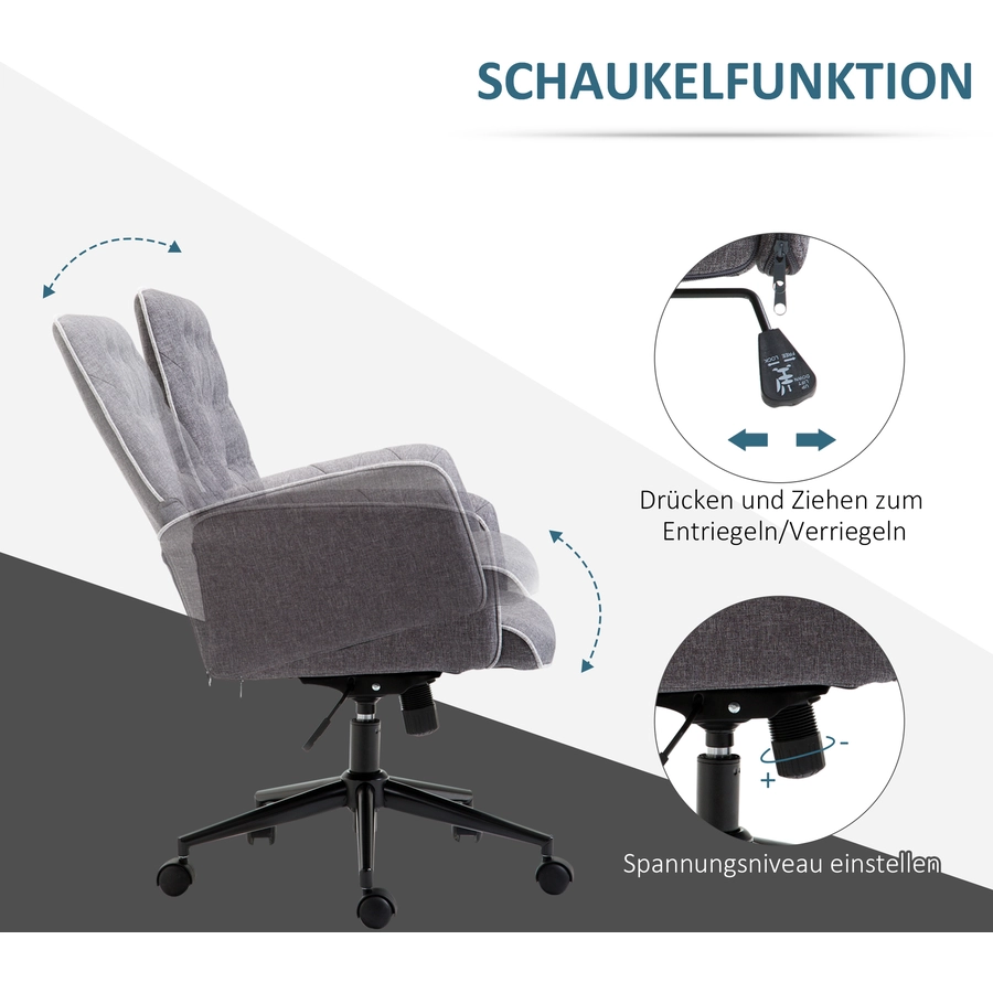 HOMCOM Bürostuhl mit Wippfunktion, aus Webstoff und Polyester, gemütlich dunkelgrau