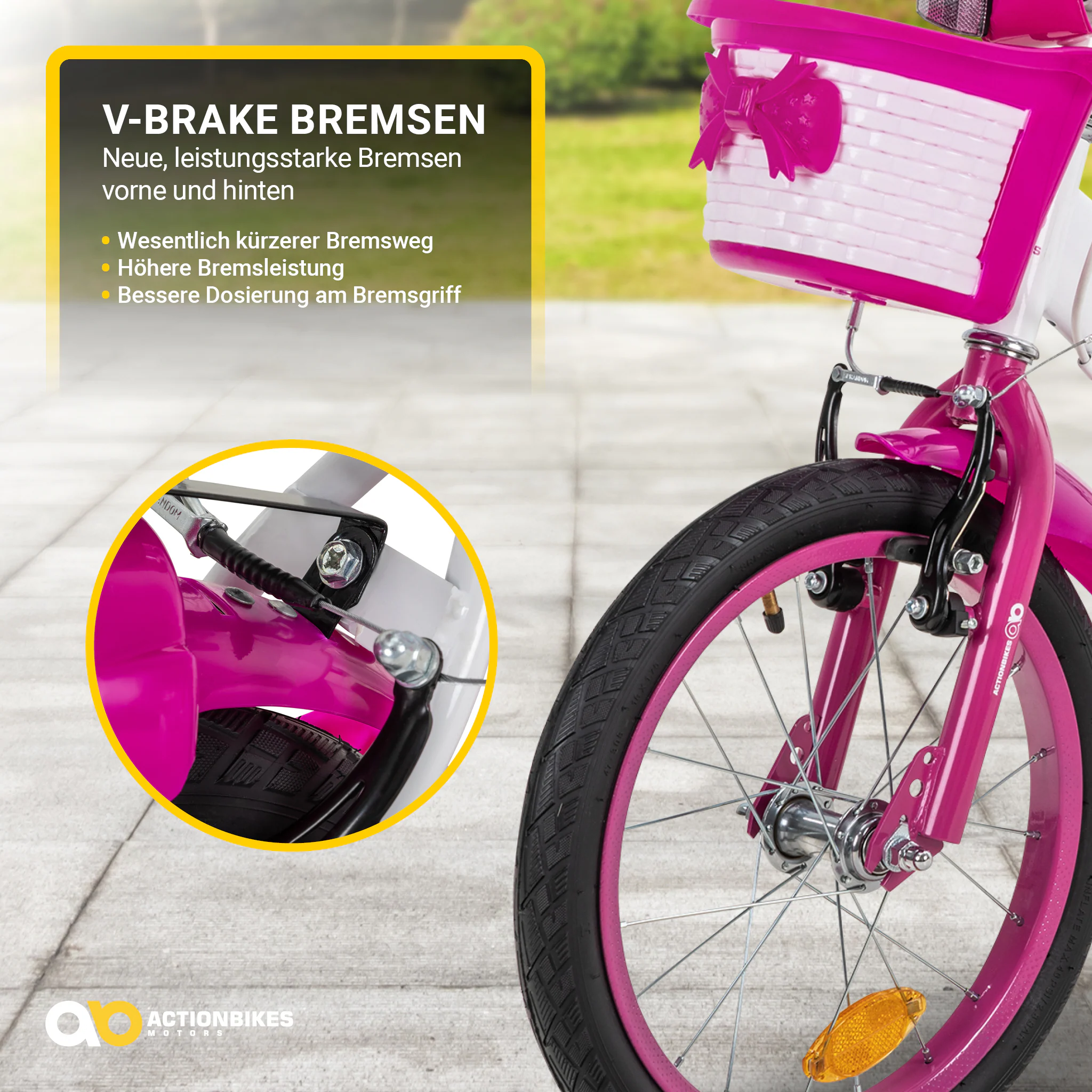 Actionbikes Kinderfahrrad Daisy 16 Zoll, pink, Stützräder, Korb, V-Brake-Bremsen, Antirutschgriffe (East)