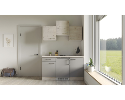 Flex Well enkele keuken met apparatuur Riva 150,5 cm kwartsiet cubanit san remo licht mat eiken gedemonteerd omkeerbaar versie 00010376