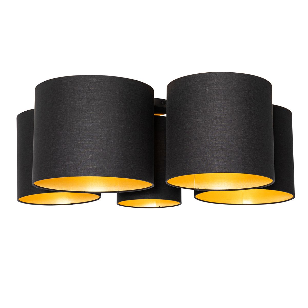 Plafondlamp zwart met gouden binnenkant 5-lichts - Multidrum