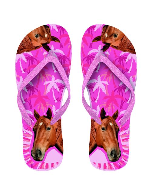 Plenty Gifts Flip Flops Horse - Cadeau - 29x22x2 cm Roze Bruin 34-36