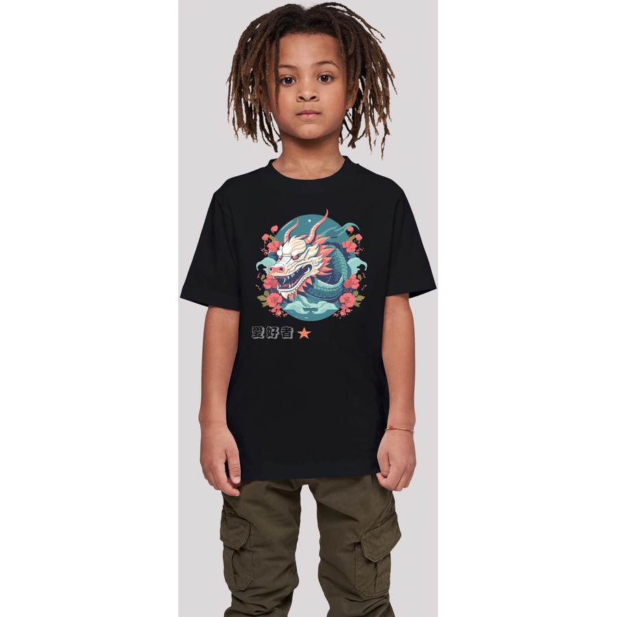 F4NT4STIC T-Shirt Drache mit Blumen schwarz