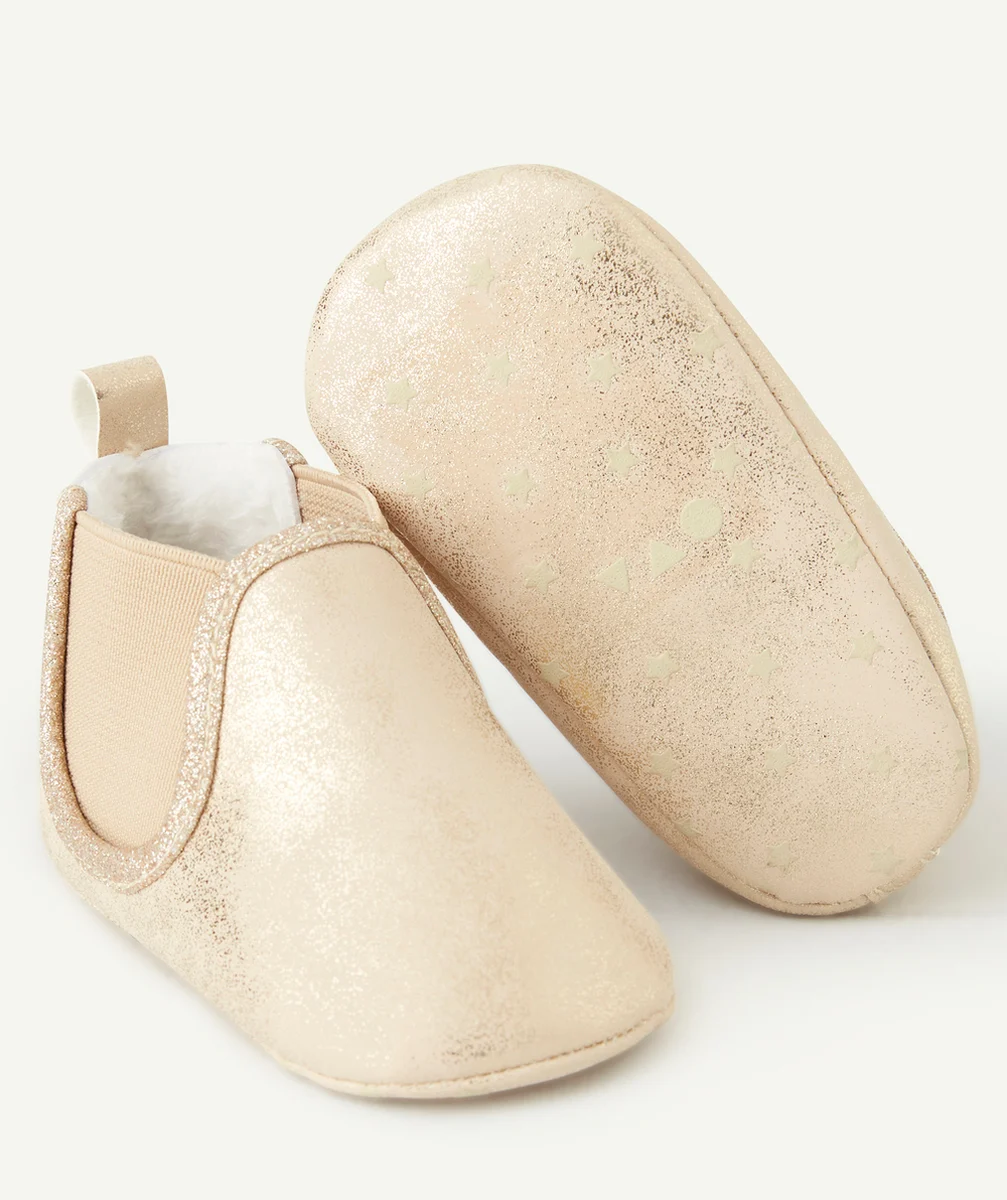 CHAUSSONS ÉLASTIQUÉS BÉBÉ FILLE COULEUR DORÉE ET PAILLETÉS