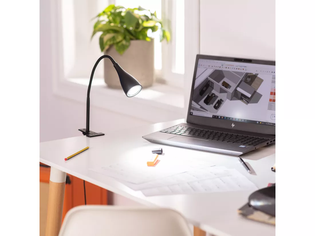 Lampe de Bureau Flex Métal Dandy avec Pince Noir