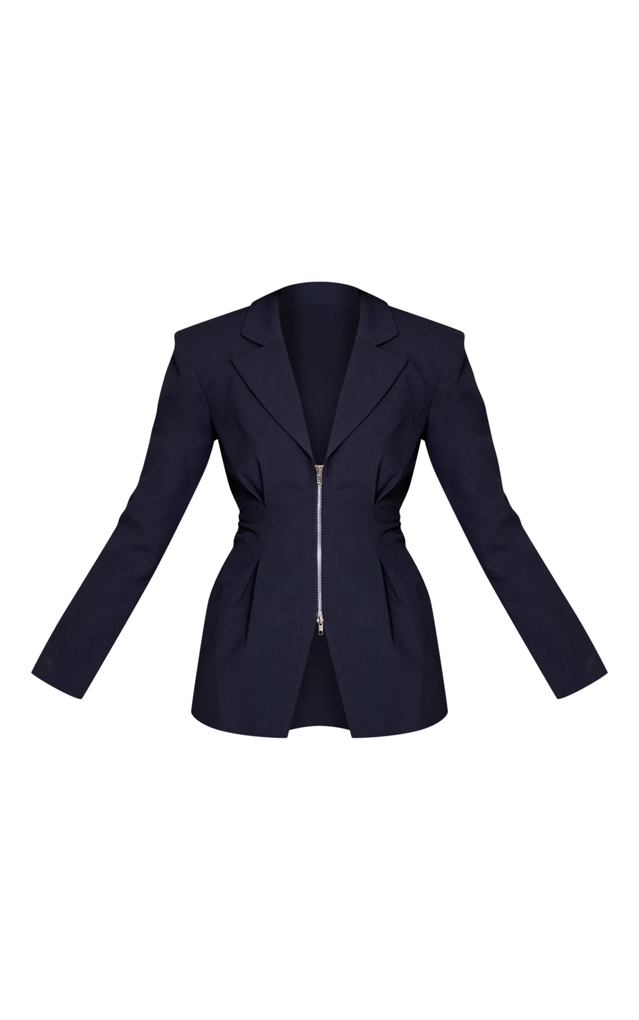 Bleu Marine Blazer Cintré Bleu Marine À Double Zip