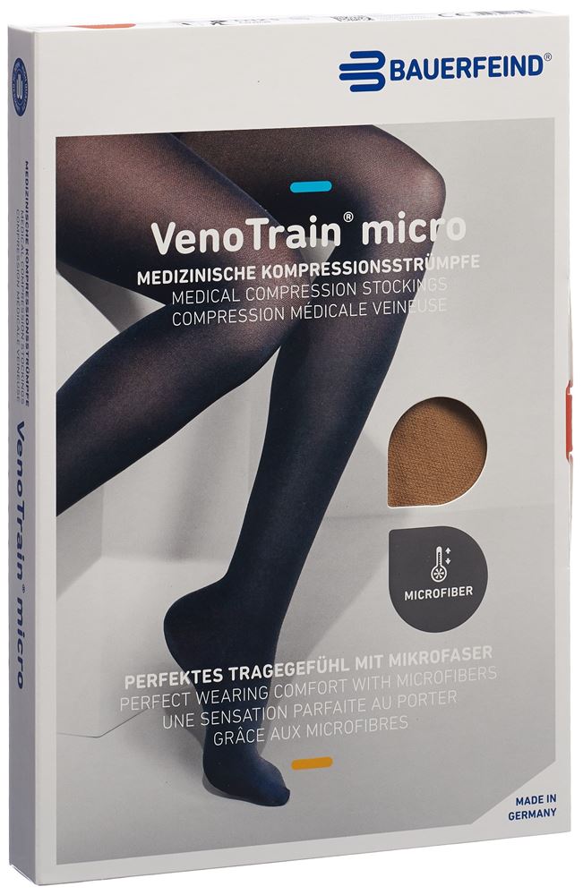 Bauerfeind VenoTrain Micro KKL2 AG S plus/long offene Fussspitze Mikronoppenhaftband caramel 1 Paar