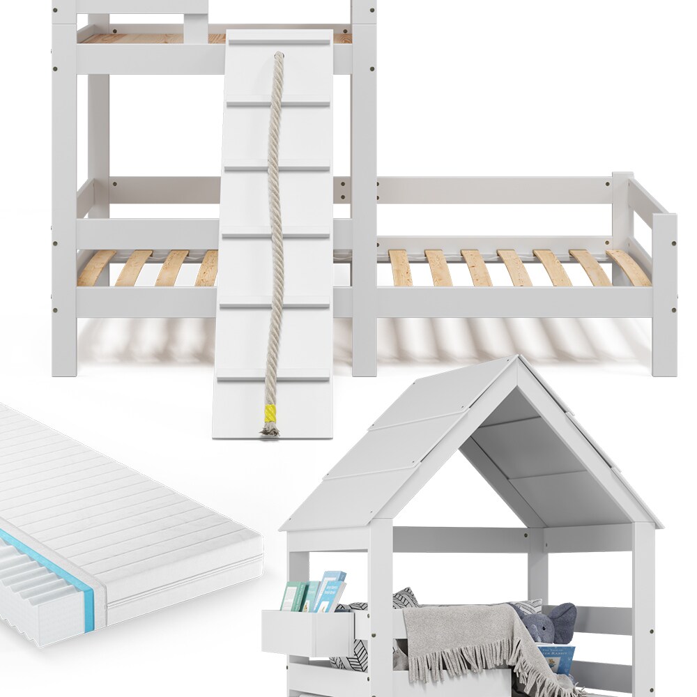 VitaliSpa Kinderbett Teddy 90x200cm mit Matratze Spielbett Jugendbett Spielturm Weiß