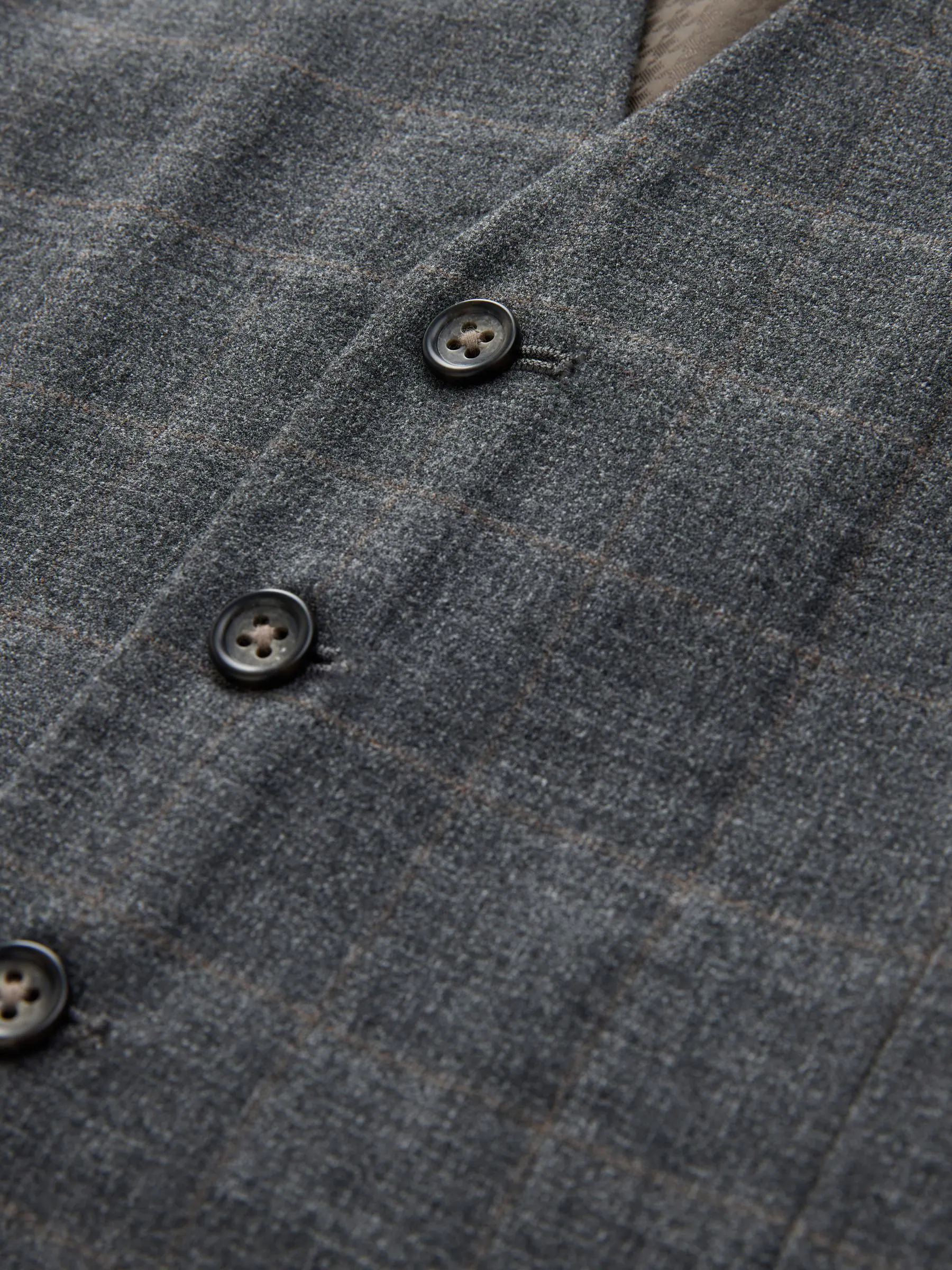 Grijs - Tailored Fit Check Flannel Suit Waistcoat