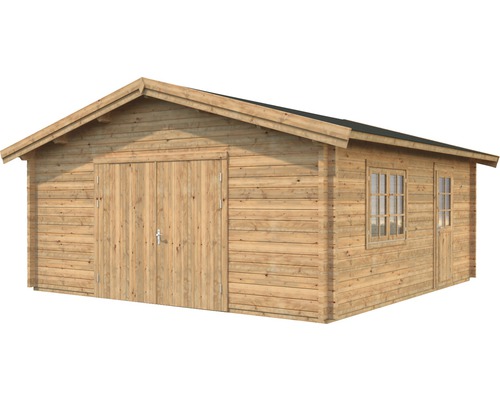 Palmako Roger vrijstaande garage, 27,7 m², met houten deur 540 x 540 cm, bruin gegrond.