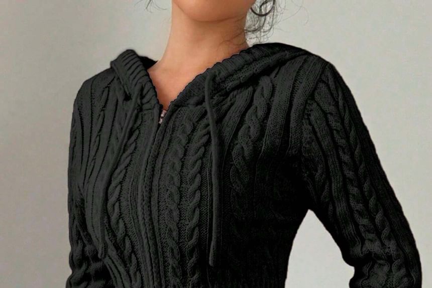 Genrovia - Effen kabelgebreide cropped cardigan met trekkoord en rits