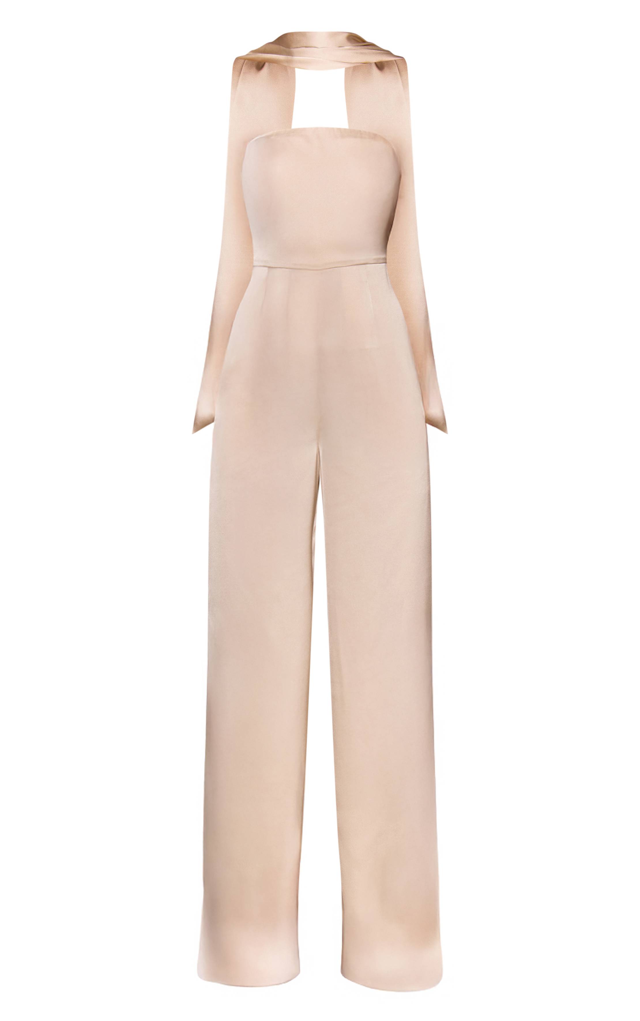 Champagne Combinaison-pantalon Satinée Bustier Avec Détail Foulard