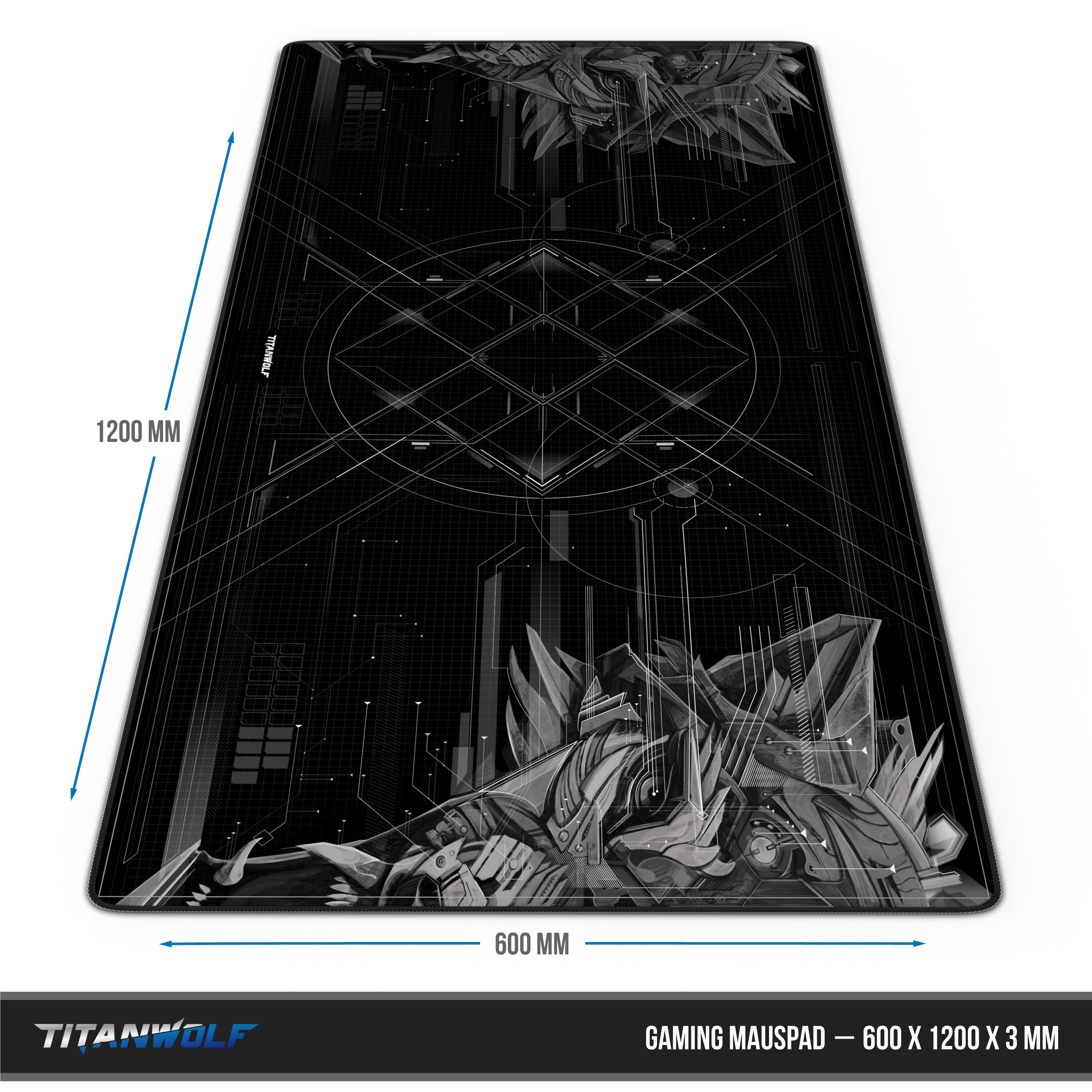 Titanwolf Gaming Mauspad, XXXL Speed Mousepad 1200 x 600 mm, Geschwindigkeit & Präzision, Doppelwolf