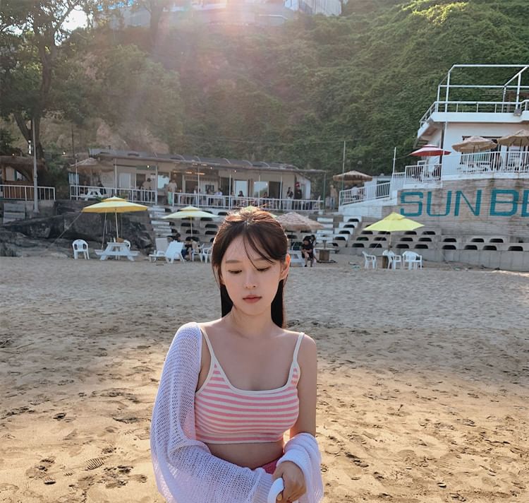 Salanghae - Set: gestreepte tankinitop + effen zwemshort
