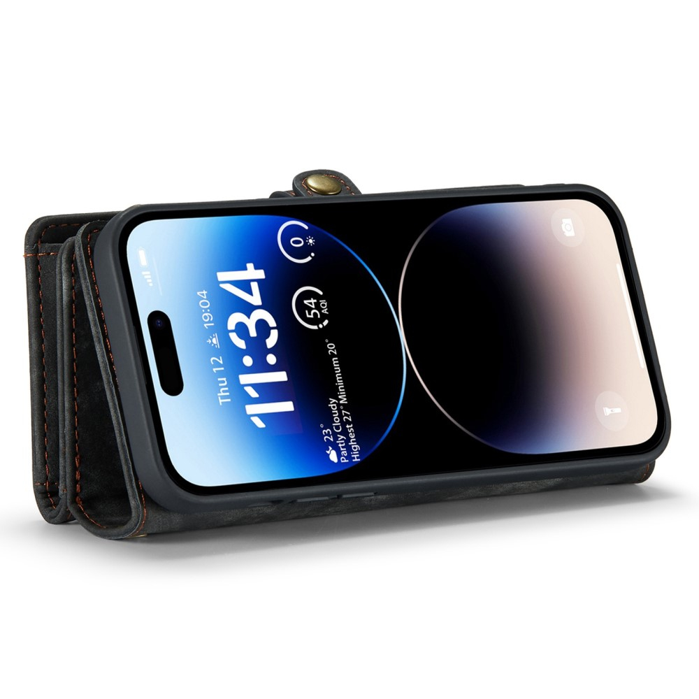 iPhone 14 Pro 2in1 Leder Tasche   Magnet Hardcase Karten Etui - Schwarz