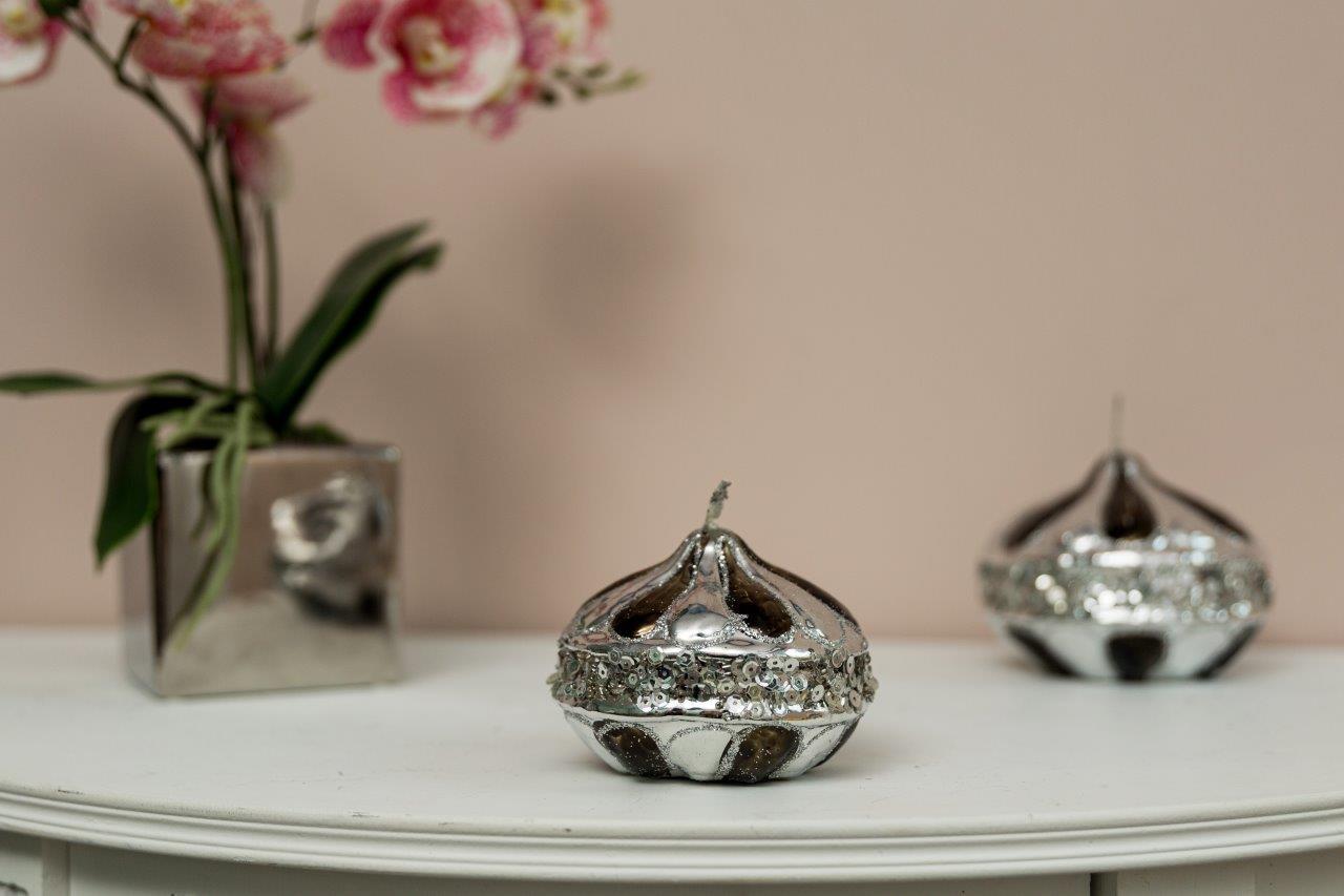 Glanzsilberkerze - silber - 10 cm