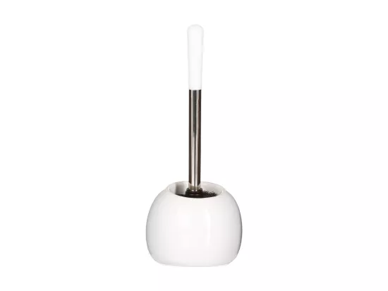 Brosse WC avec support en céramique Blanc brillant