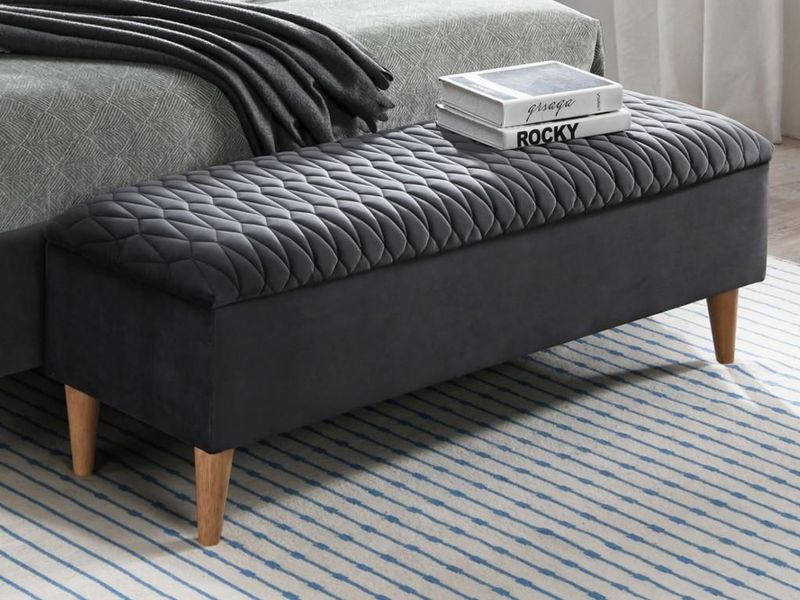 Bankje met opbergruimte DANIELE - Stof fluweel - Grijs L 52 cm x H 41 cm x D 56.5 cm