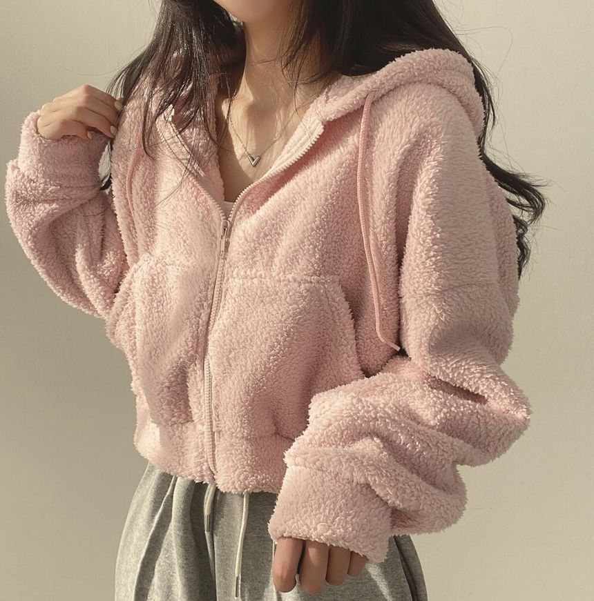 Bolgivy - Fleece effen jas met capuchon en rits