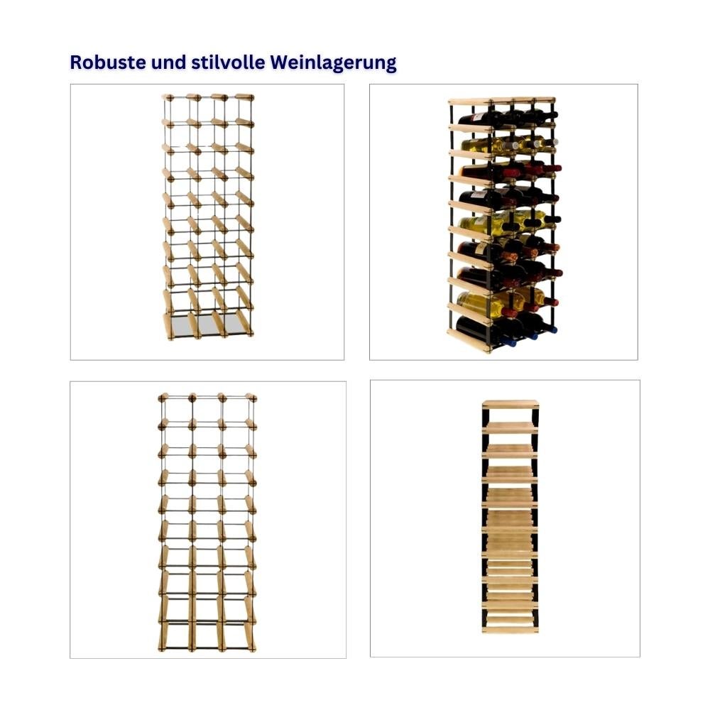 PROREGAL Modulair Wijnrek Vinotega Mod Metaal HxBxD 92,5 x 32,5 x 24,5 cm 3 x 9 Flessen Massief Dennenhout Natuurlijk