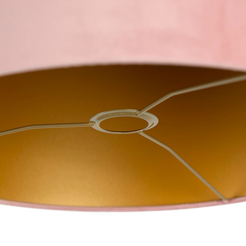 Velours lampenkap roze 40/40/40 met gouden binnenkant