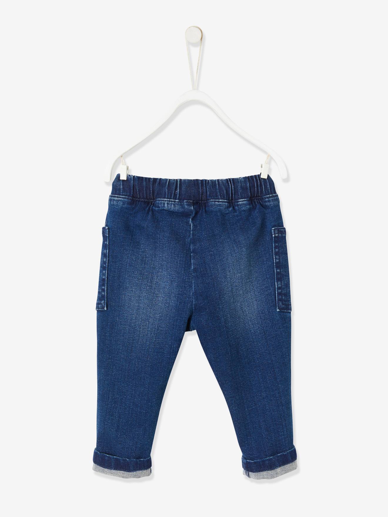 Calça jeans azul-escura lisa com elástico na cintura para bebê