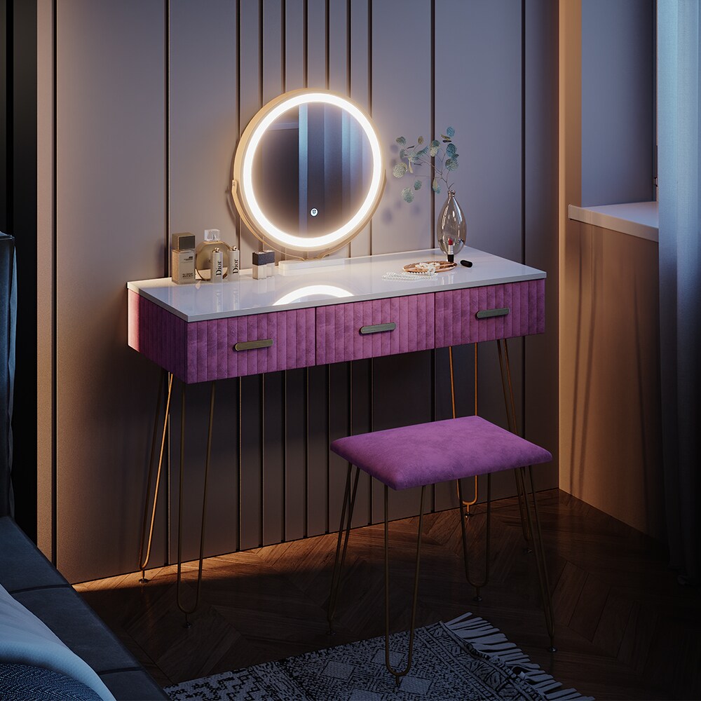 Vicco Schminktisch Frisiertisch Schminkkommode Layla Weiß Rosa LED-Spiegel Design-Hocker 100x79 cm modern Schlafzimmer Kommode Schublade Ablage Aufbewahrung Touch-Switch Kosmetiktisch Make-Up-Tisch
