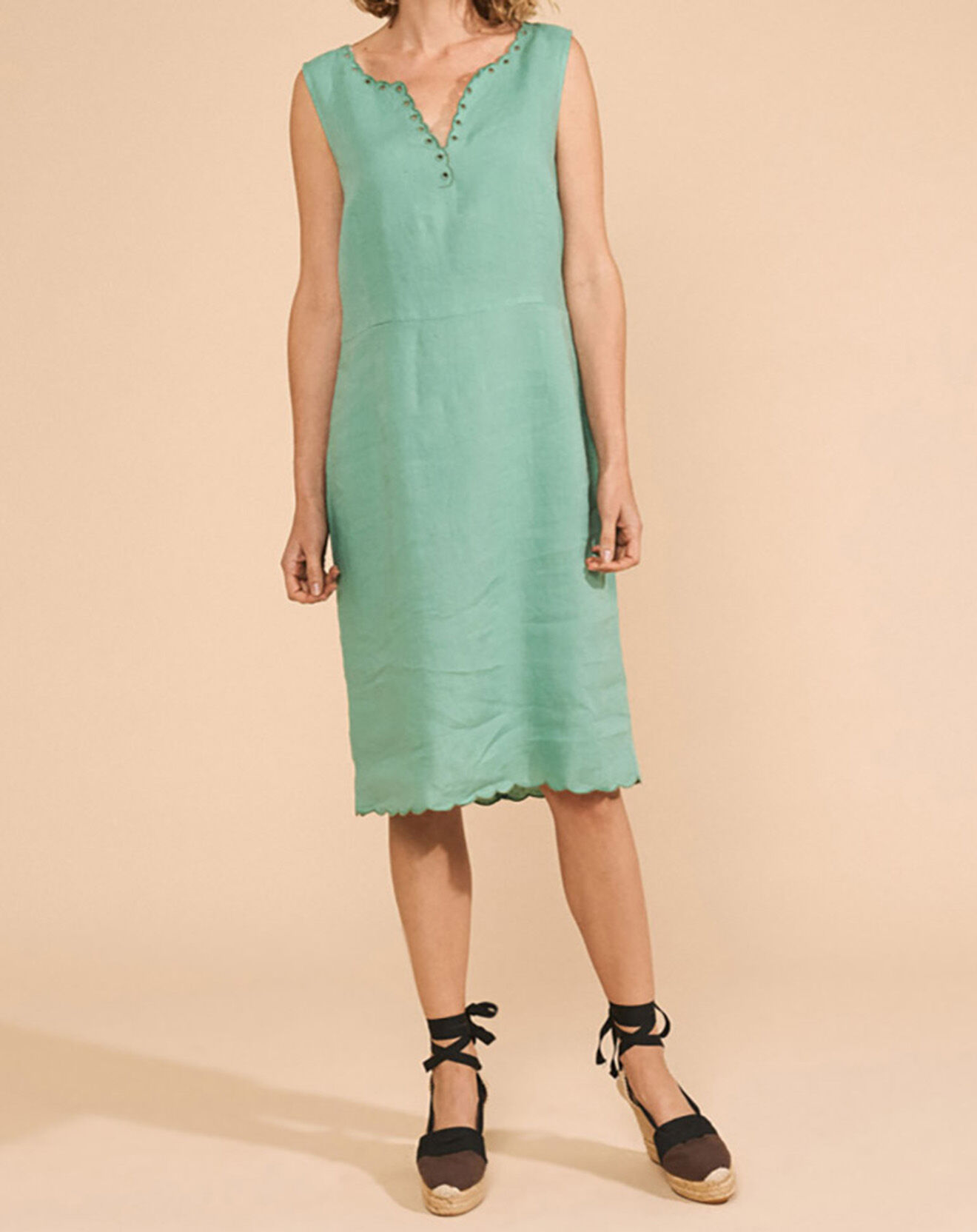 Devernois Robe 100% Lin Regalo vert amazoni