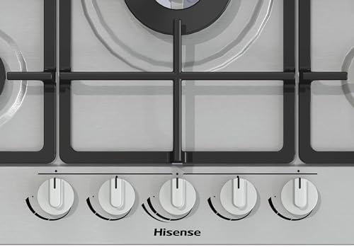 Hisense GM663XB Plaque de cuisson à gaz, 4 zones de cuisson, largeur 60 cm, brûleur wok double couronne et grilles en fonte, allumage intégré, anti empreintes digitales en acier inoxydable : Gros électroménager