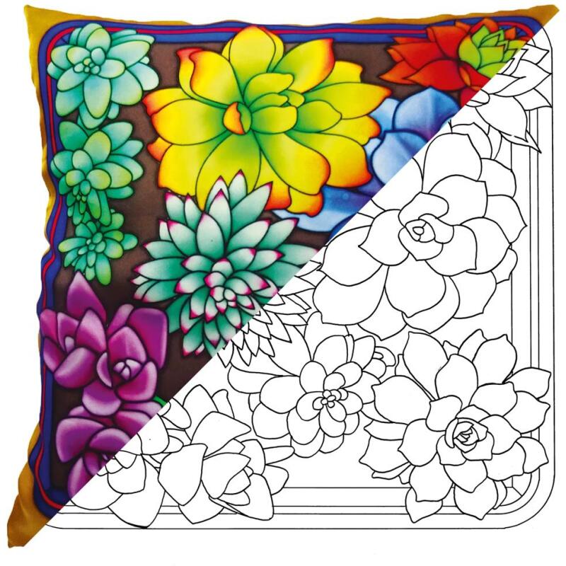 Coussin 100% soie - 40x40cm Succulentes - Blanc