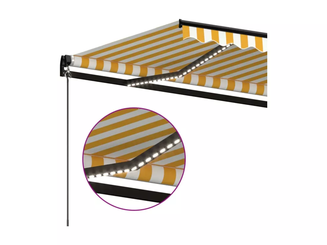 Auvent manuel rétractable avec LED 500x300 cm Jaune et blanc