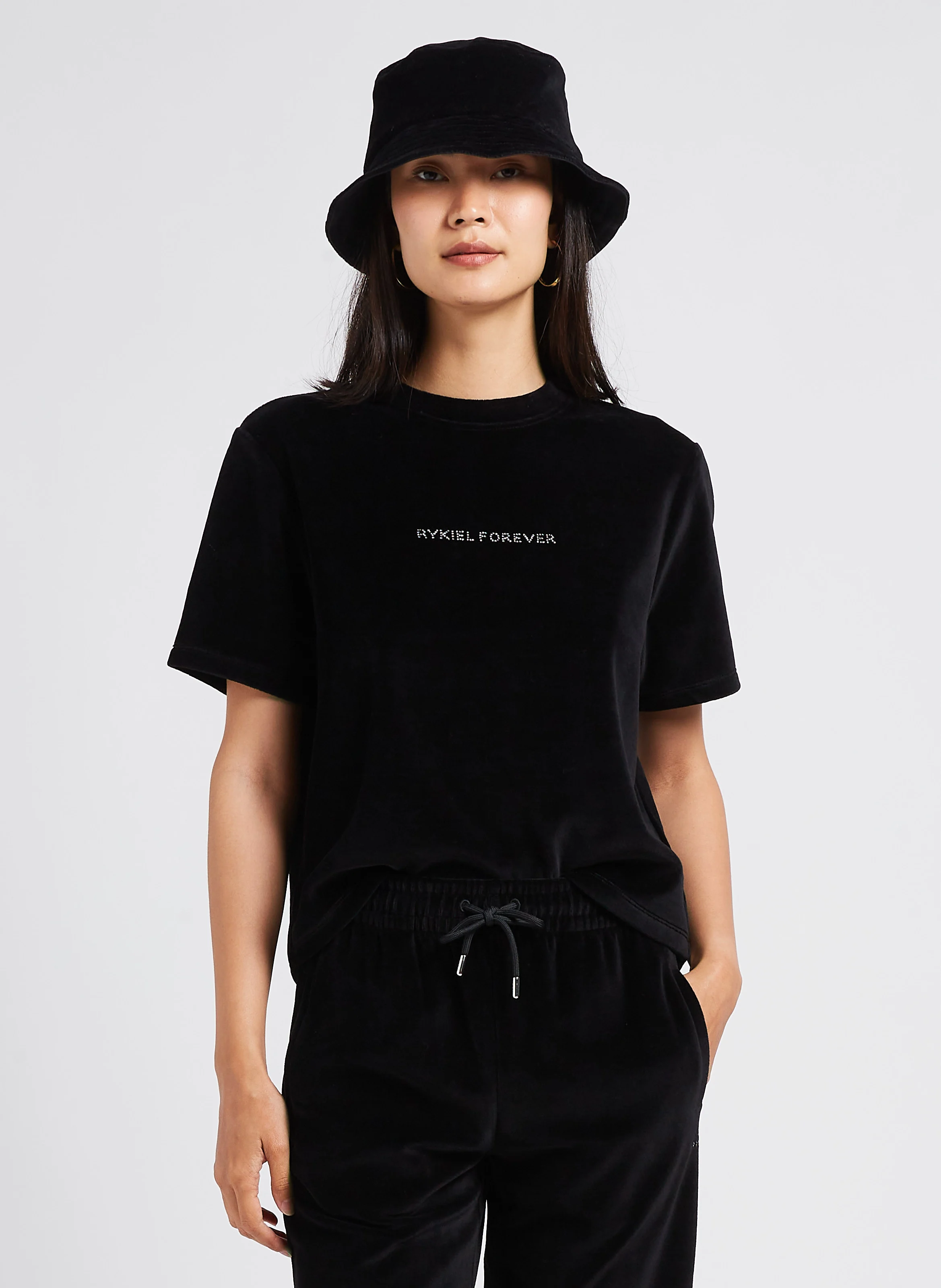 Tee-shirt col rond en velours | Noir