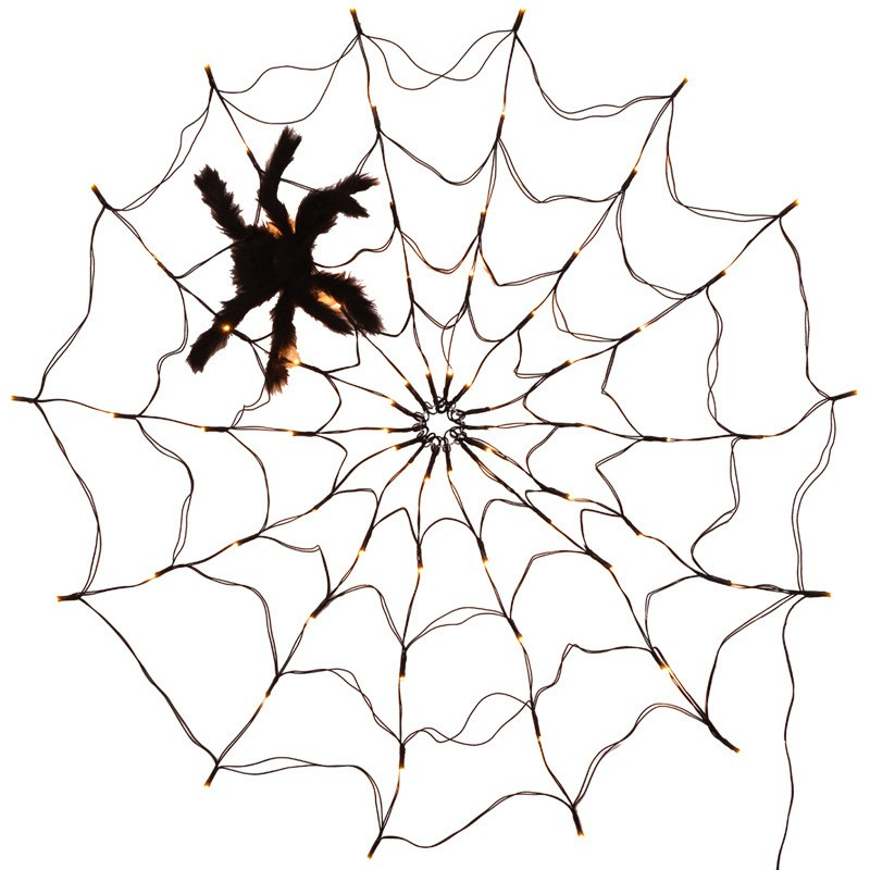 (Ø120cm) 70 LED's Halloween Deko Spinnennetz Lichterkette Dimmbare Spinnen Beleuchtung mit 8 Leucht Modi (Batteriebetrieben) - Warmweiss