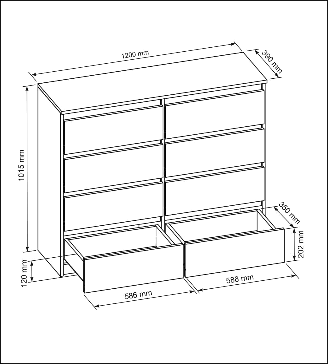 meble masztalerz Kommode Weiss Matt mit 8 Schubladen - 120 x 101,5 x 39 cm - Sideboard Wohnzimmer, Schlafzimmer - Schubladenschrank - Komodenschrank