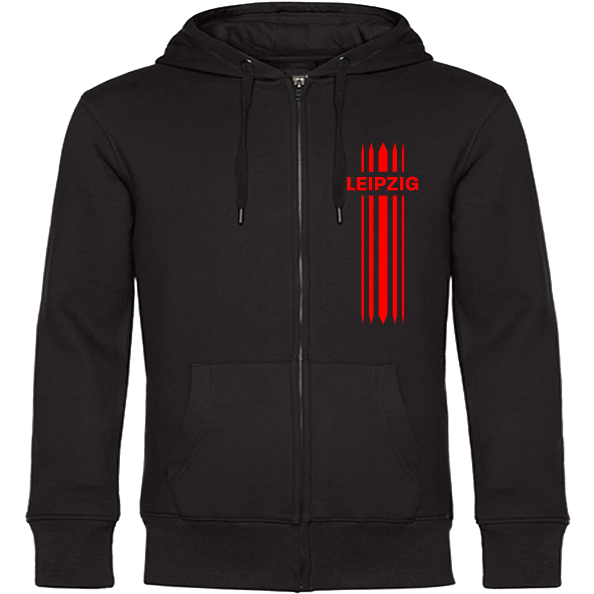multifanshop® Kapuzen Sweatshirt Jacke - Leipzig - Streifen - Druck rot