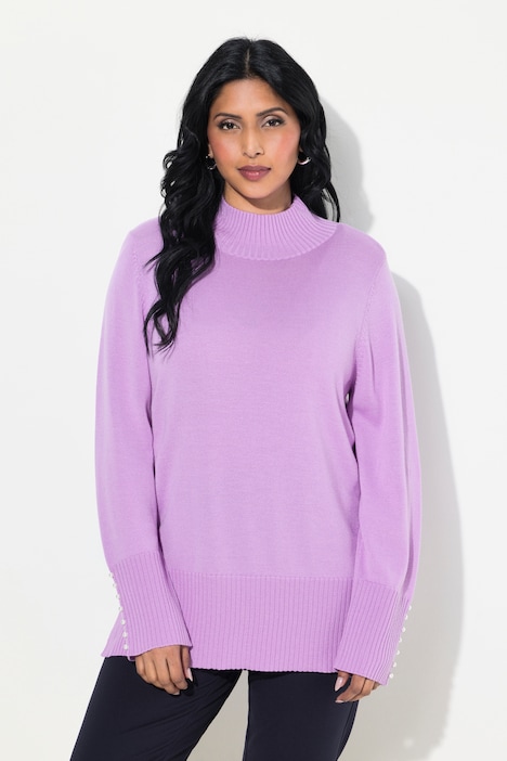 Pullover, Woll-Seidenmischung, Stehkragen, Zierperlen