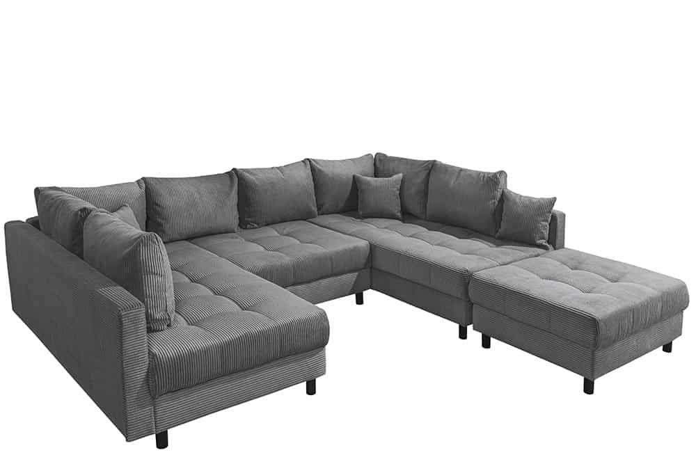 Moderne XXL Wohnlandschaft KENT 305cm anthrazit Cord Bigsofa inkl. Hocker Federkern