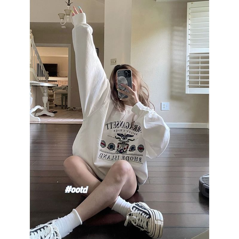 Honey River - Sweatshirt met ronde hals en pofmouwen en letters
