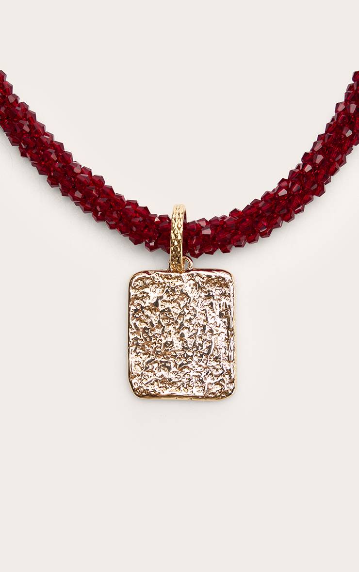 Rouge Collier Pendentif Doré À Perles De Cristal Berry