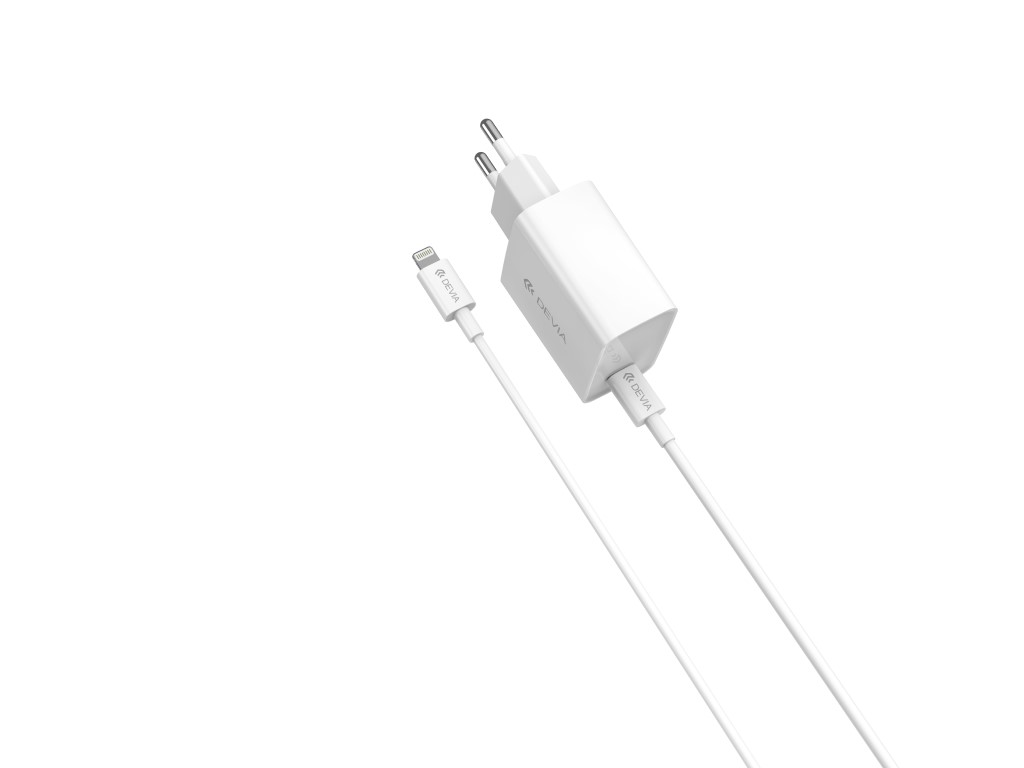 CARREGADOR USB-C DEVIA 20W COM CABO LIGHTNING BRANCO