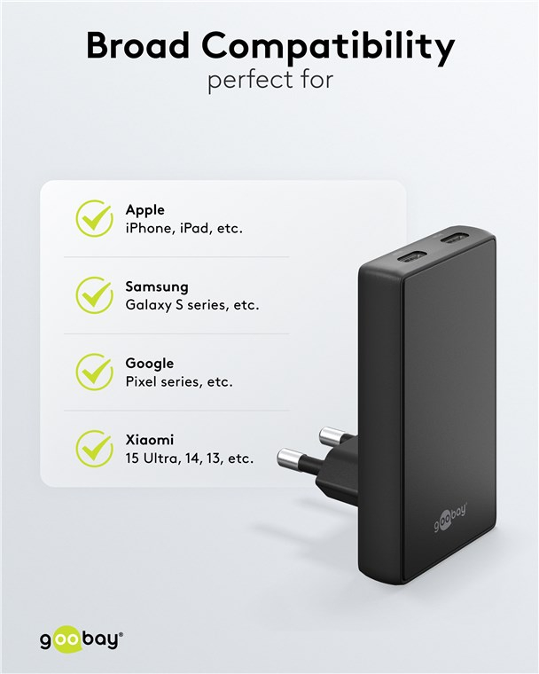 (45W) Dual 90° Flat USB C GaN Ladegerät Netzteil Power Delivery Quick Charge (75721) - Schwarz