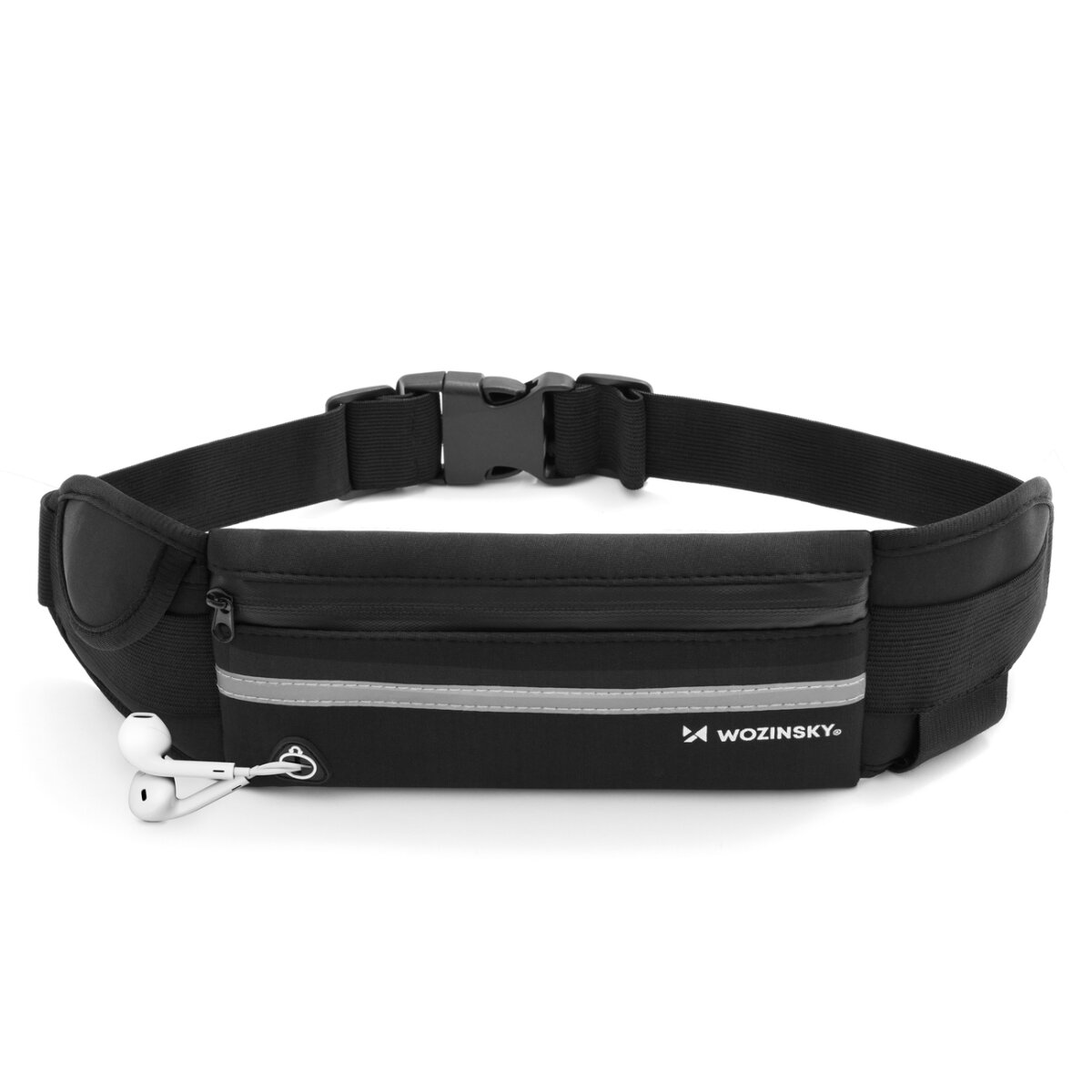 Neopren Laufgürtel Bauchtasche mit Reflektor, zwei Taschen Schwarz