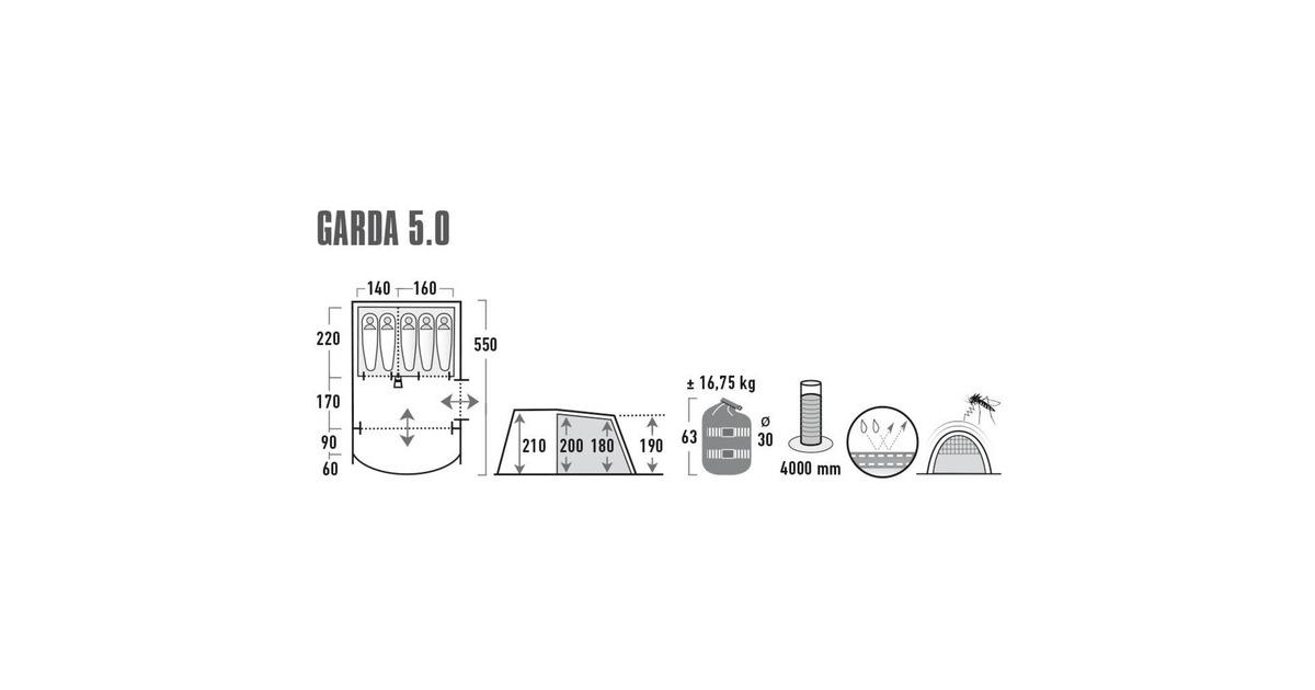 High PeakGarda 5.0 tent  (Grijs/groen)