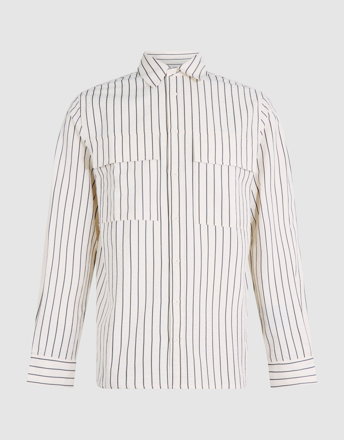 Seersucker Pinstripe Overhemd Gebroken Wit