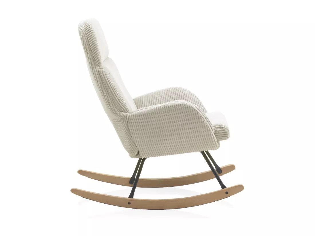 Chaise à bascule tapissée blanc, pieds en métal