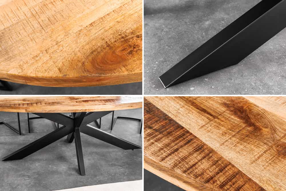 Massiver Industrial Esstisch GALAXIE 240cm natur Mangoholz oval Sterngestell