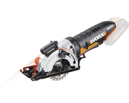 Compacte cirkelzaag WORX 20V 85mm/27mm WX523.9 + GRATIS extra artikel 20V accu WA3644 (4.0Ah)